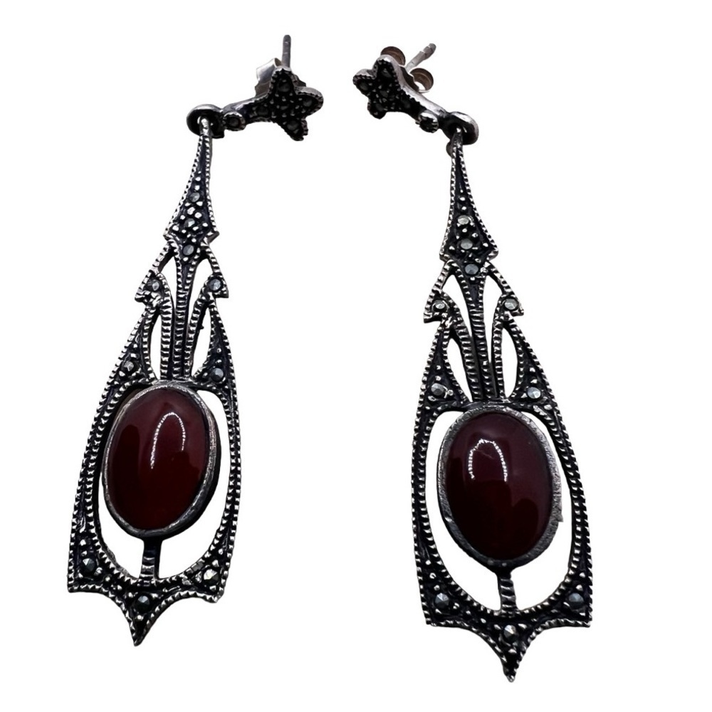 925 Dangle Sterling silvervintage post earring with brownish orange oval